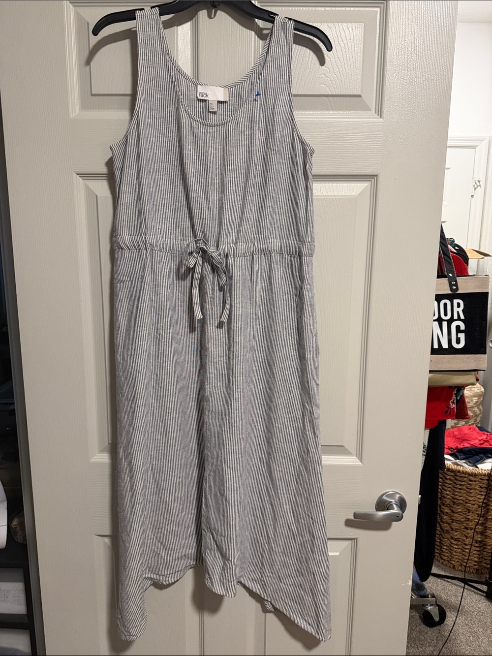 Light Gray Striped Tie-Waist Maxi Dress